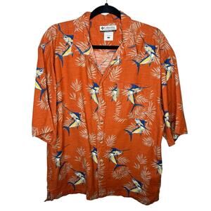 COLUMBIA / 100% cotton orange blue swordfish printed short sleeve button up / L